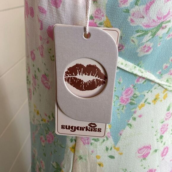 Sugar kiss Floral Printed Asymmetrical MIDI  Dress Size Large - Picture 9 of 13